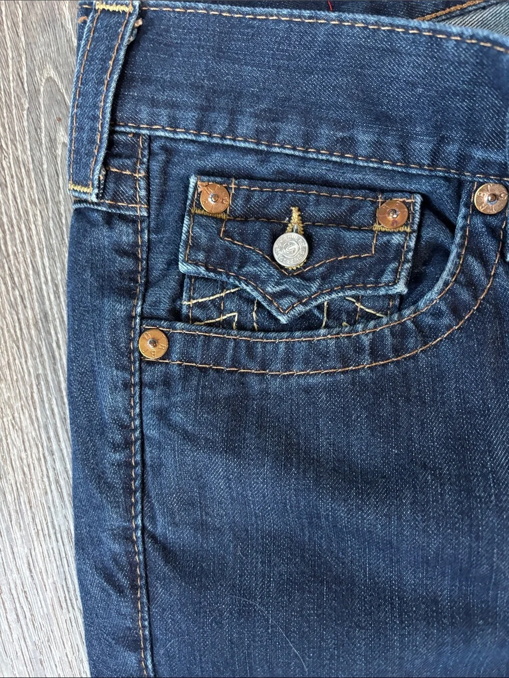 True Religion Ricky Men Dark Blue Straight-Leg Flap Pocket Jeans size 31x29 USA